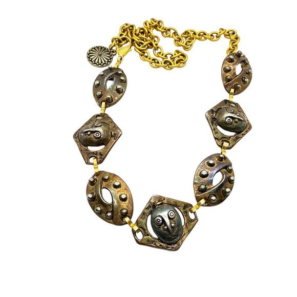 Brutalist Chain Metal Belt Abstract Faces Iron Giant Gold Silver Tone Aged Retro main image 10
